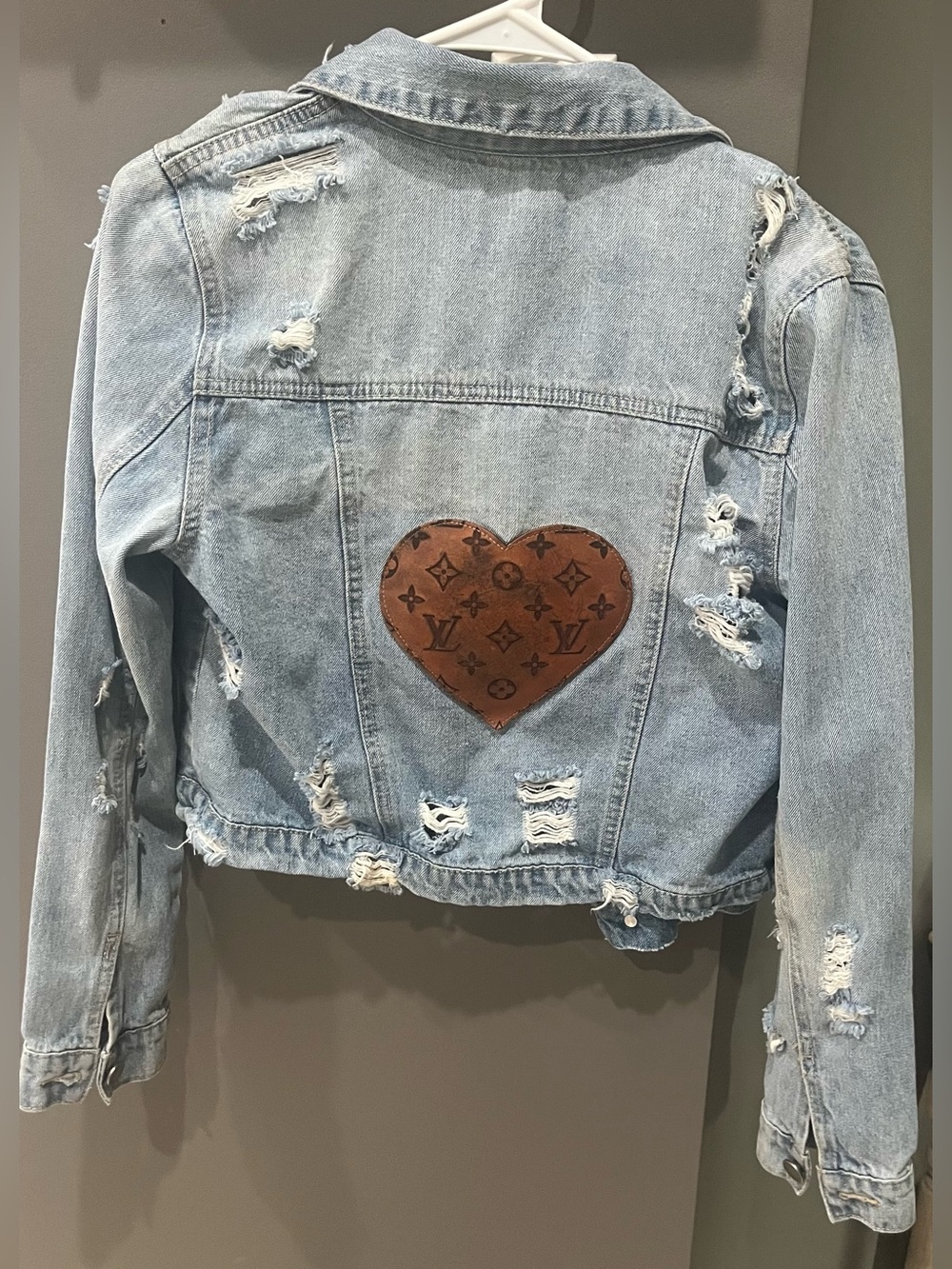 Black label upcycled distressed Jean jacket